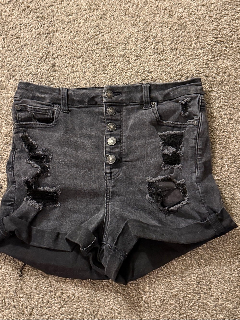American Eagle Outfitters High-Waist Distressed Black Denim Shorts